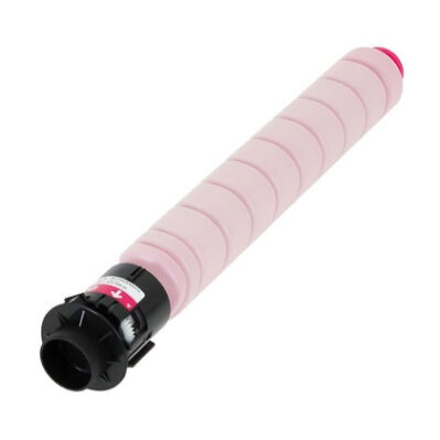 A pink toner cartridge for a printer.