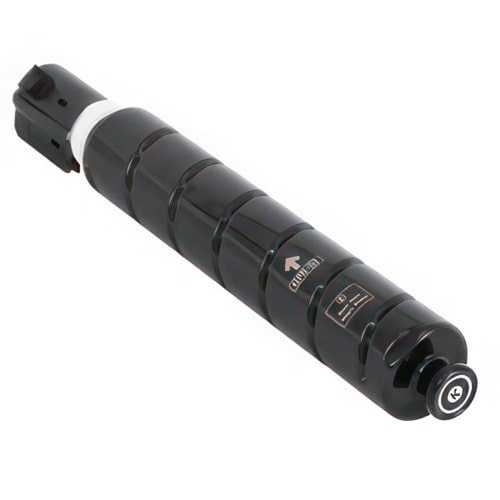 A black toner cartridge for a laser printer.